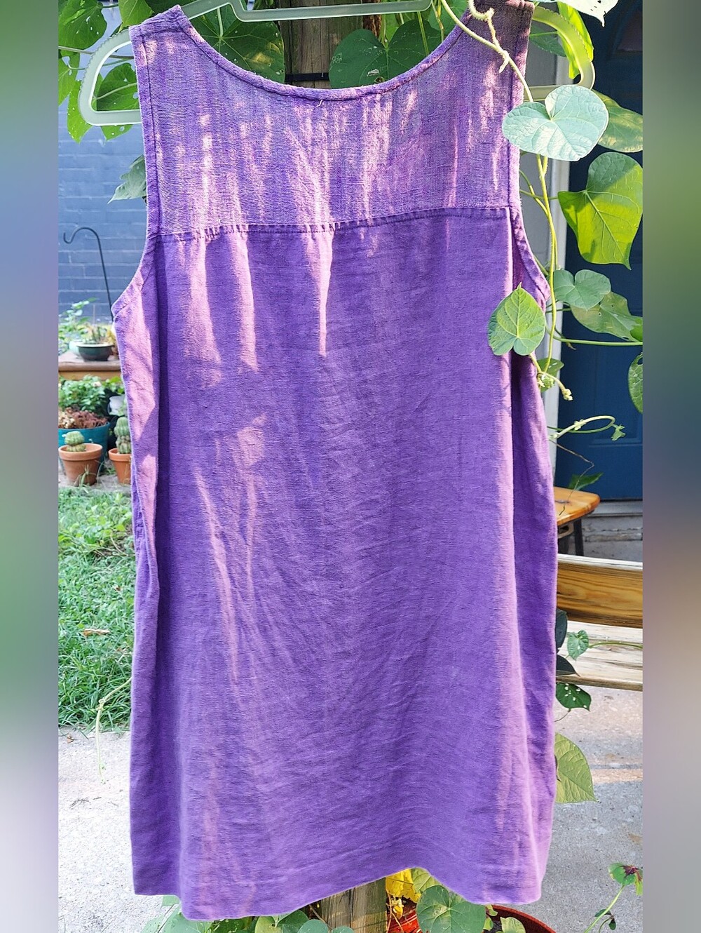 Purple Flax Linen Sleeveless Mini Dress - Picture 5 of 6